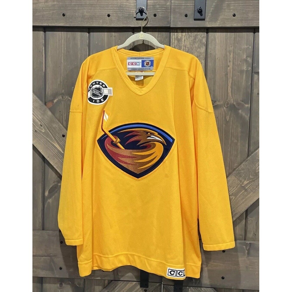 Vintage CCM Atlanta Thrashers Center‎ Ice Yellow Air-Knit Jersey Men's Size XL